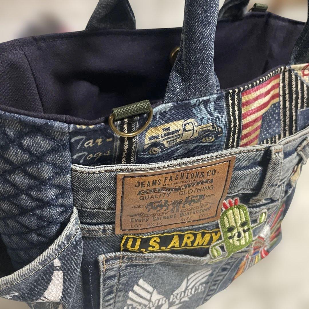 No. 489 デニムリメイクバッグ　トートバッグ　ルート66 インディアン