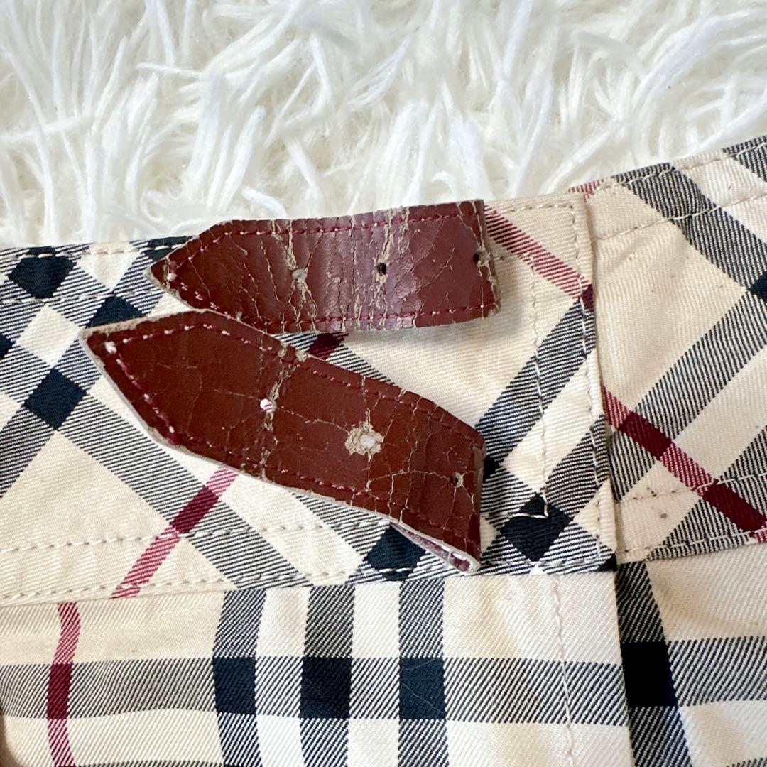 バーバリーブルーレーベル プリーツミニスカート ノバチェック 革ベルト