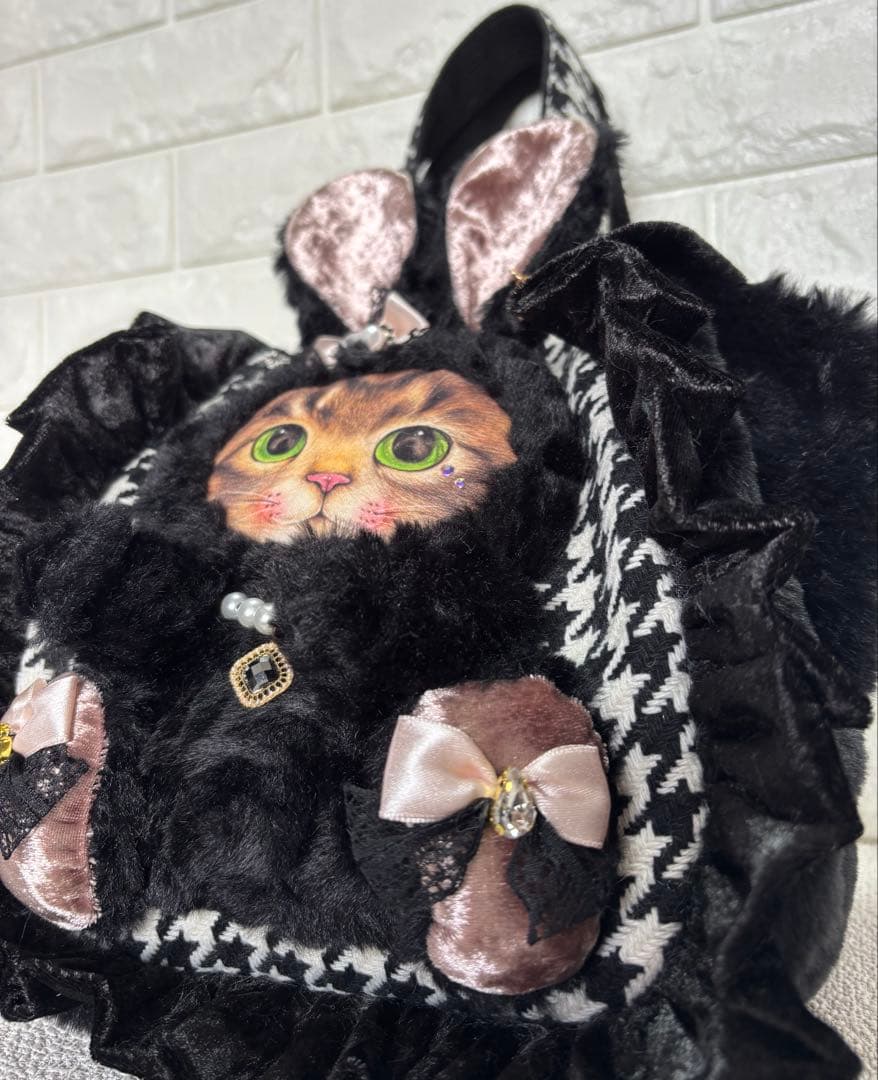 あ*き様 コヤンイサムチョン　ハンドメイド　千鳥格子ファーバッグ　サンダーちゃん