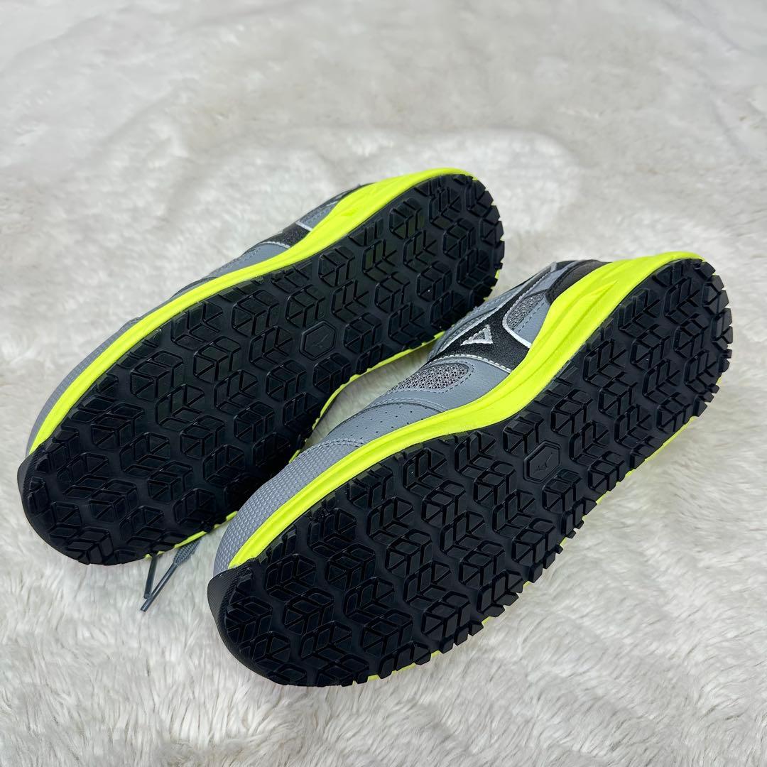 新品✨ミズノ安全靴24.5cm軽量グレー×蛍光緑JSAA A種作業靴 スニーカー