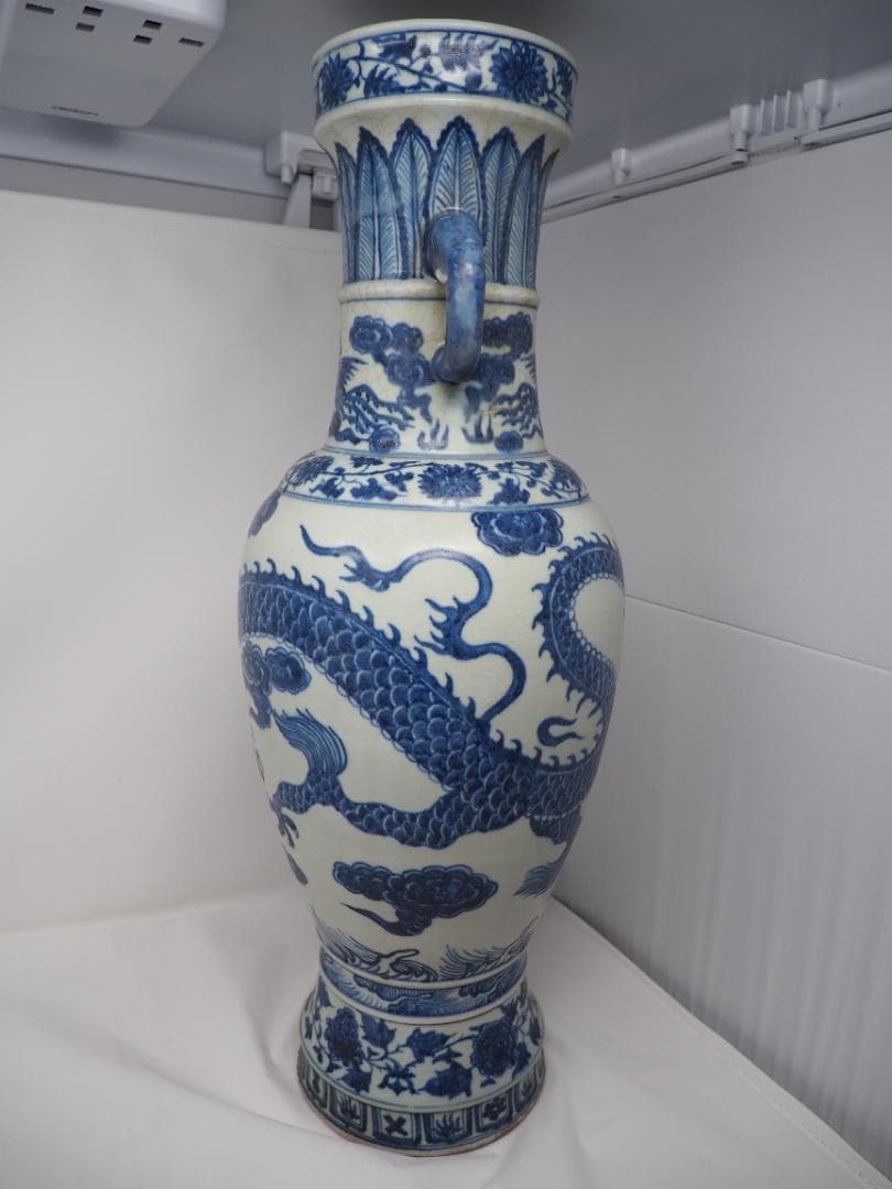 青花龍文象耳瓶　染付　瓶　壺　鳳凰　象　中国　中華