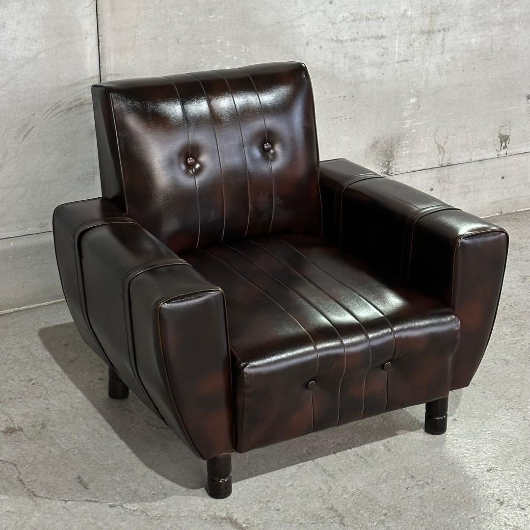 ✦1960年〜1970年✦昭和レトロソファ ヴィンテージ 一人掛け ブラウン合皮