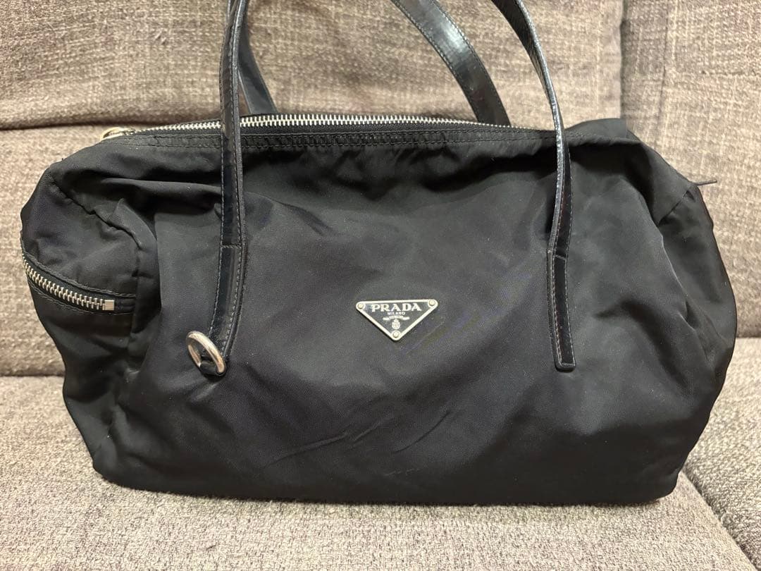 【のんびり◡̈⃝】プラダ ミニボストン ハンドバッグ ナイロン レザー