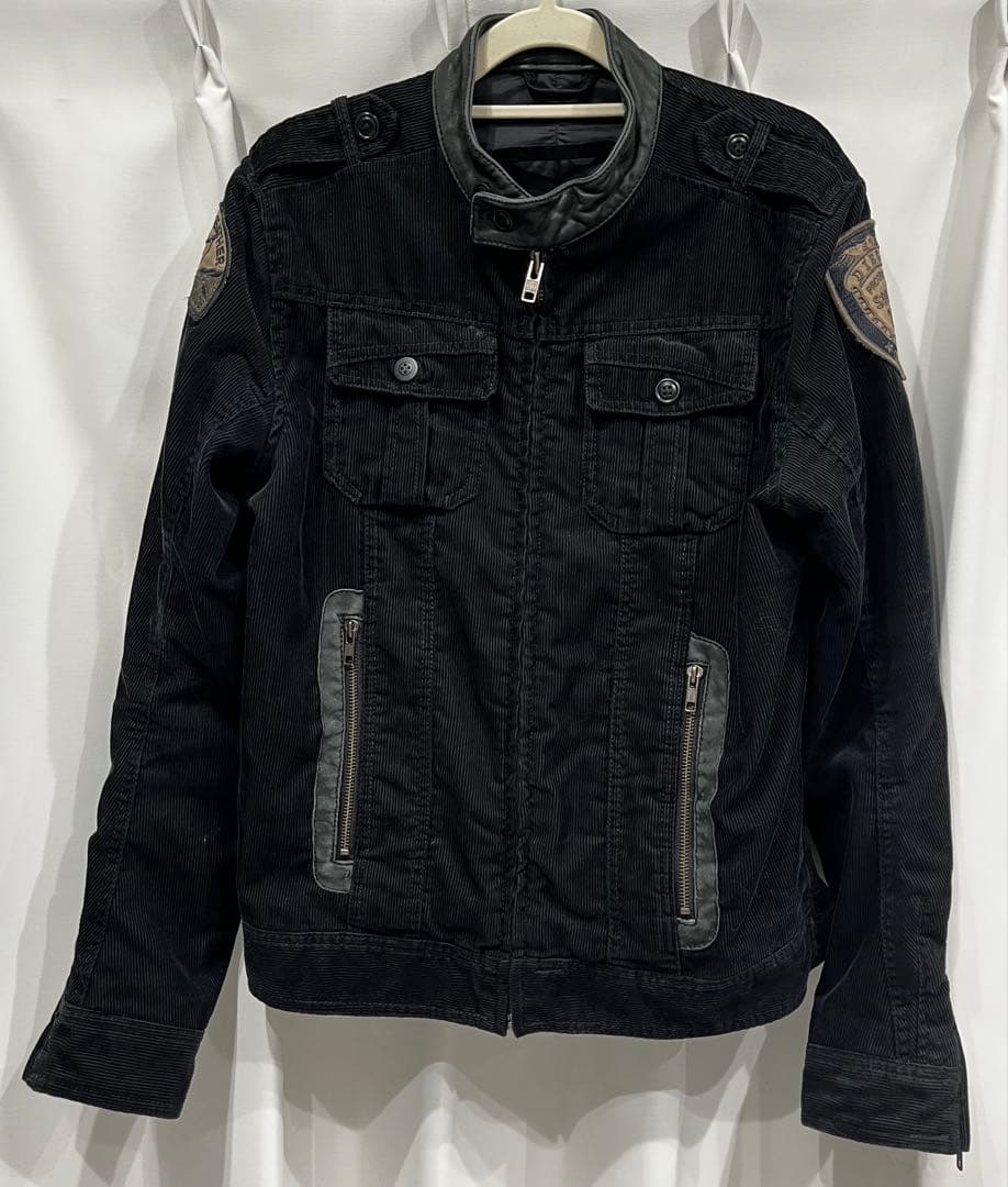 ディーゼル　カッコ良すぎのミリタリー パッチ付き コーデュロイ/革ジャケット美品