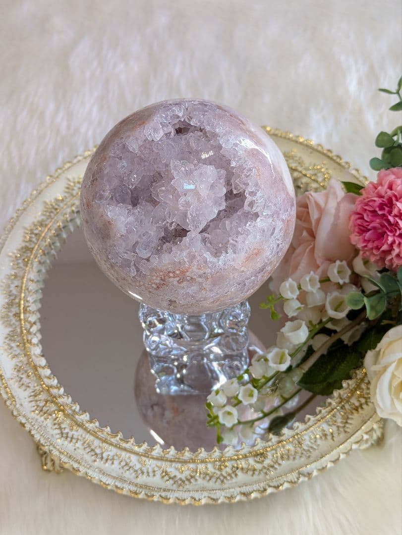 ☆ピンクアメジスト　アゲート☆　 花　スフィア　オールカット　大玉　9.5cm