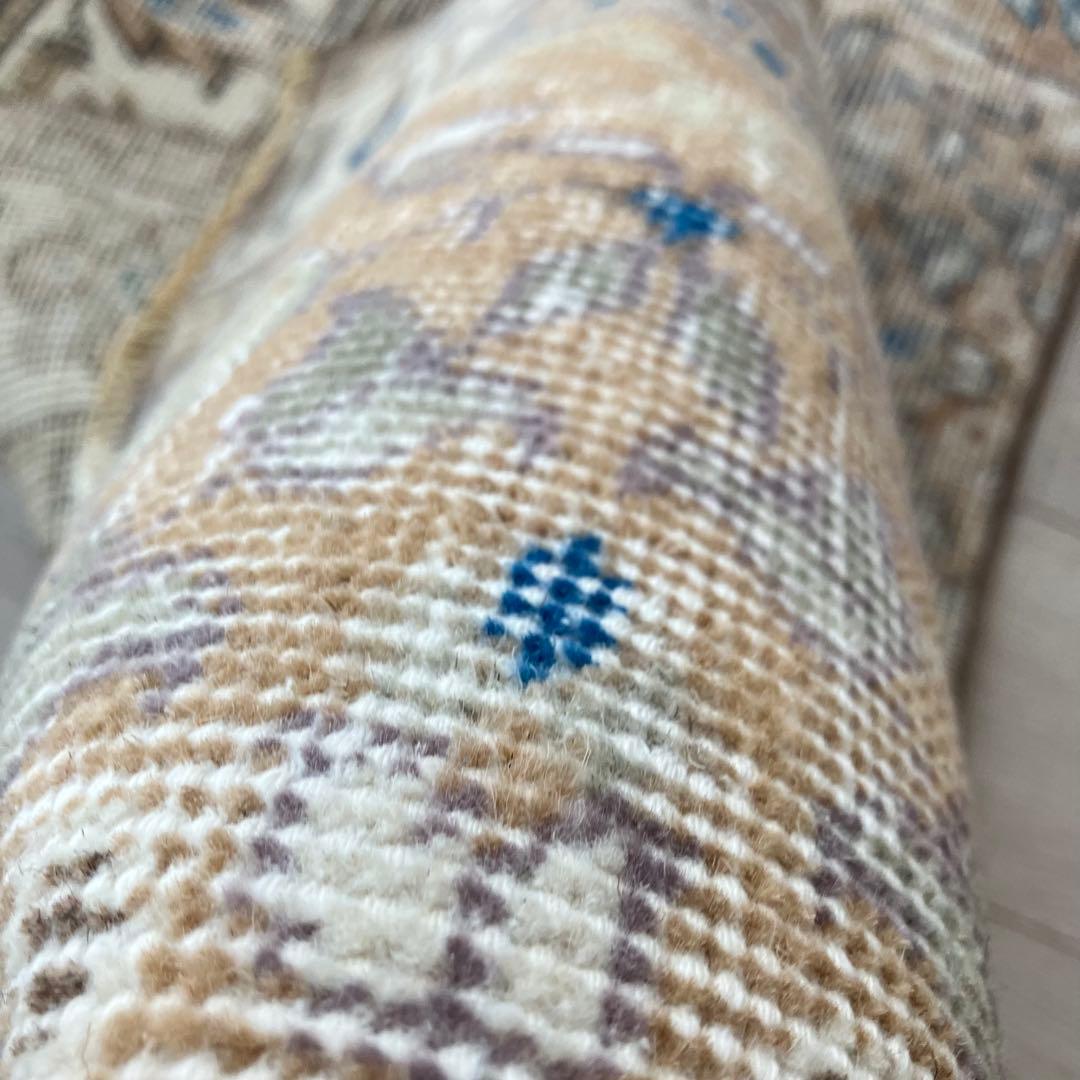 48×211ランナー　淡ブラウン　ブルー　ラインホワイト　トルコヴィンテージラグ