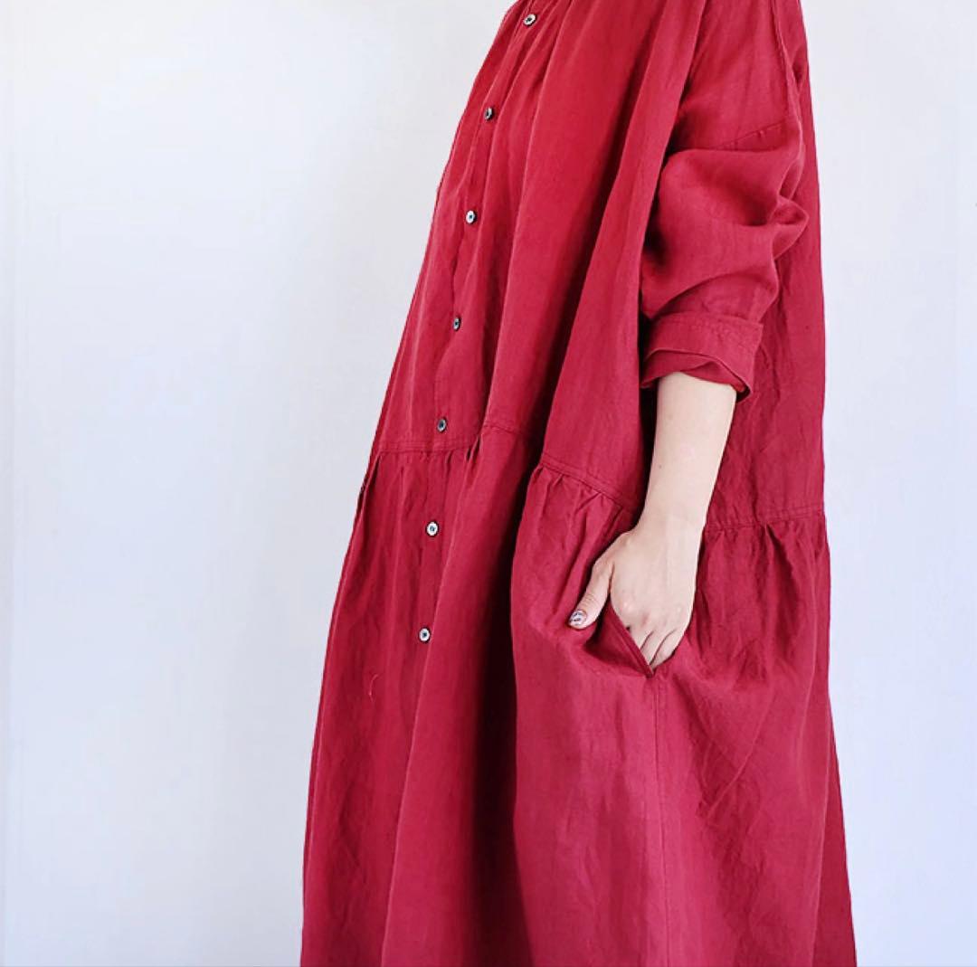 iCHi Antiquites(イチアンティークス)リネンワンピース　レッド