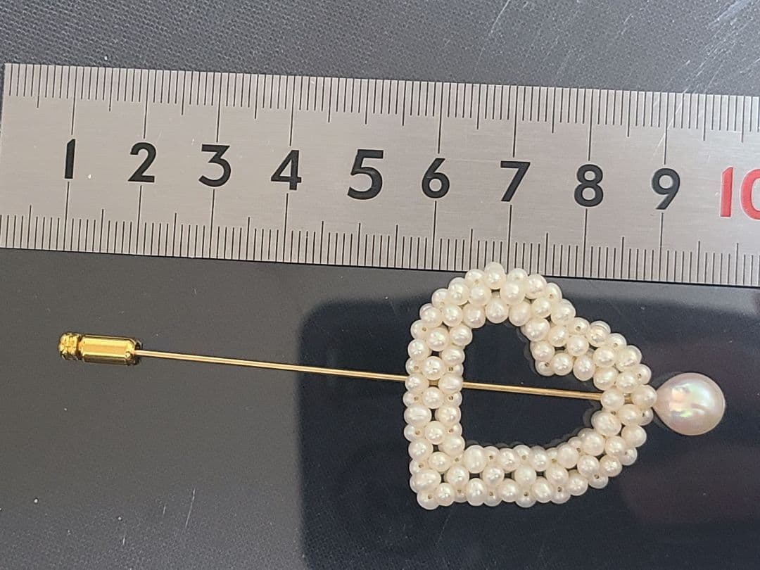ヴィンテージ K18 パール付き ハート ブローチ ピンブローチ