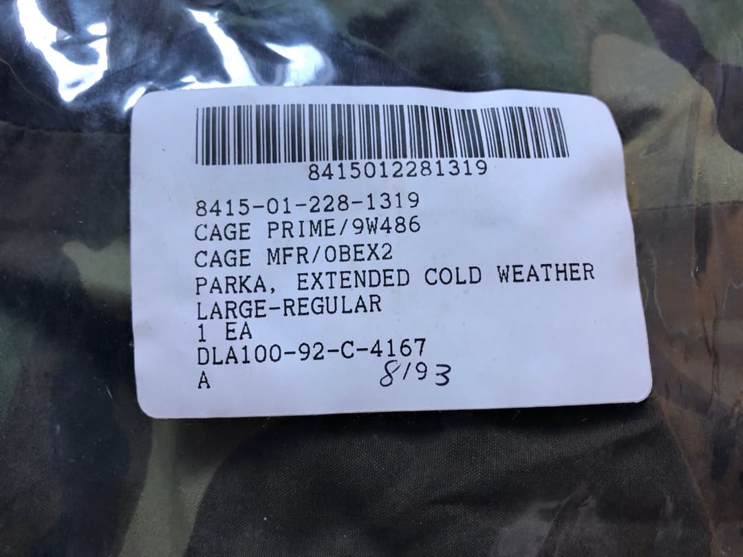 1990s 未使用 デッド 米軍実物 ゴアテックスパーカー ECWCS GEN1