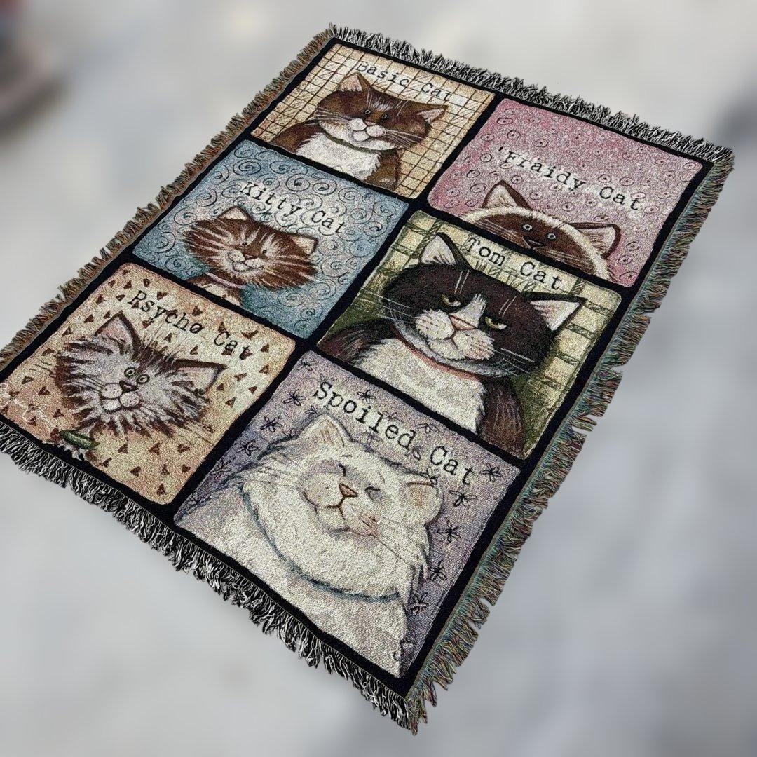 猫　マルチカバー　ソファカバー　ヴィンテージラグブランケット　153x122