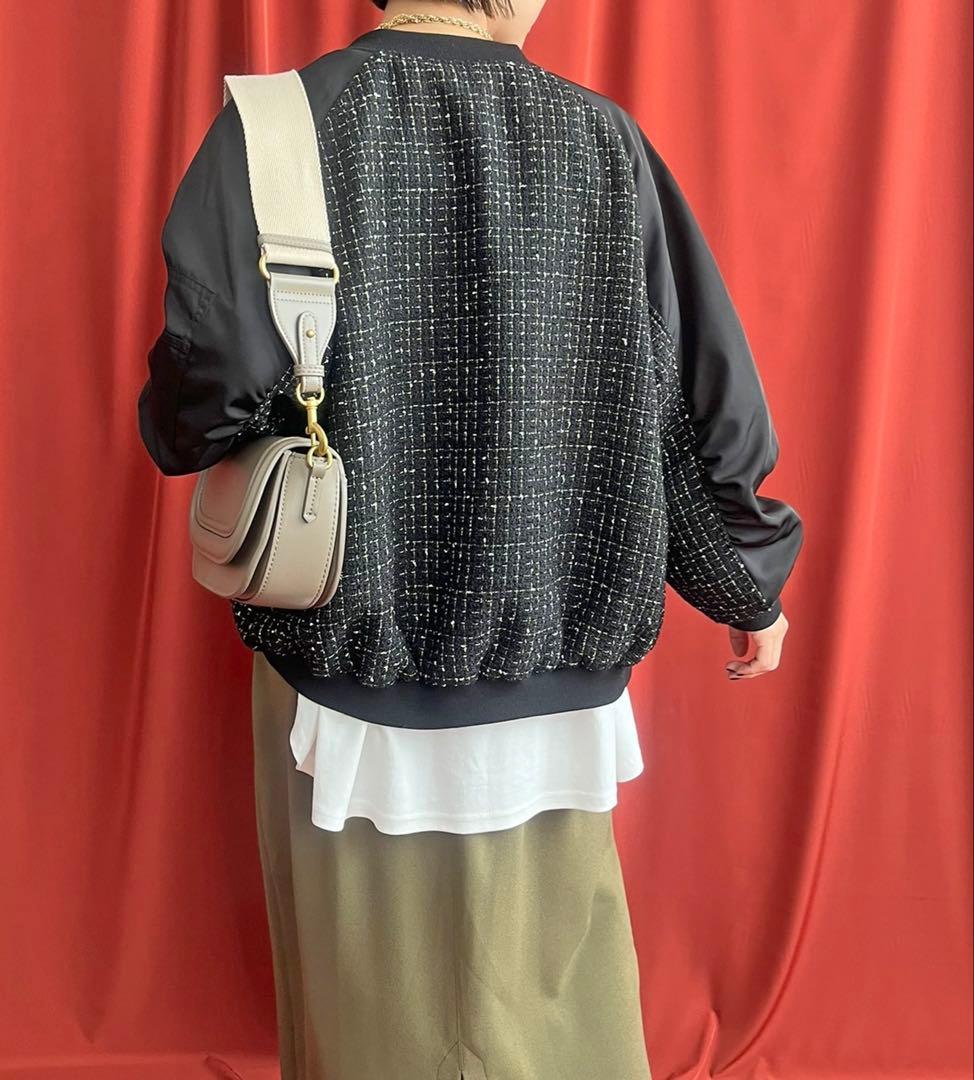 新品★レルビエLHELBIE MA-1スリーブ ツイードブルゾン黒★エイミーロウ