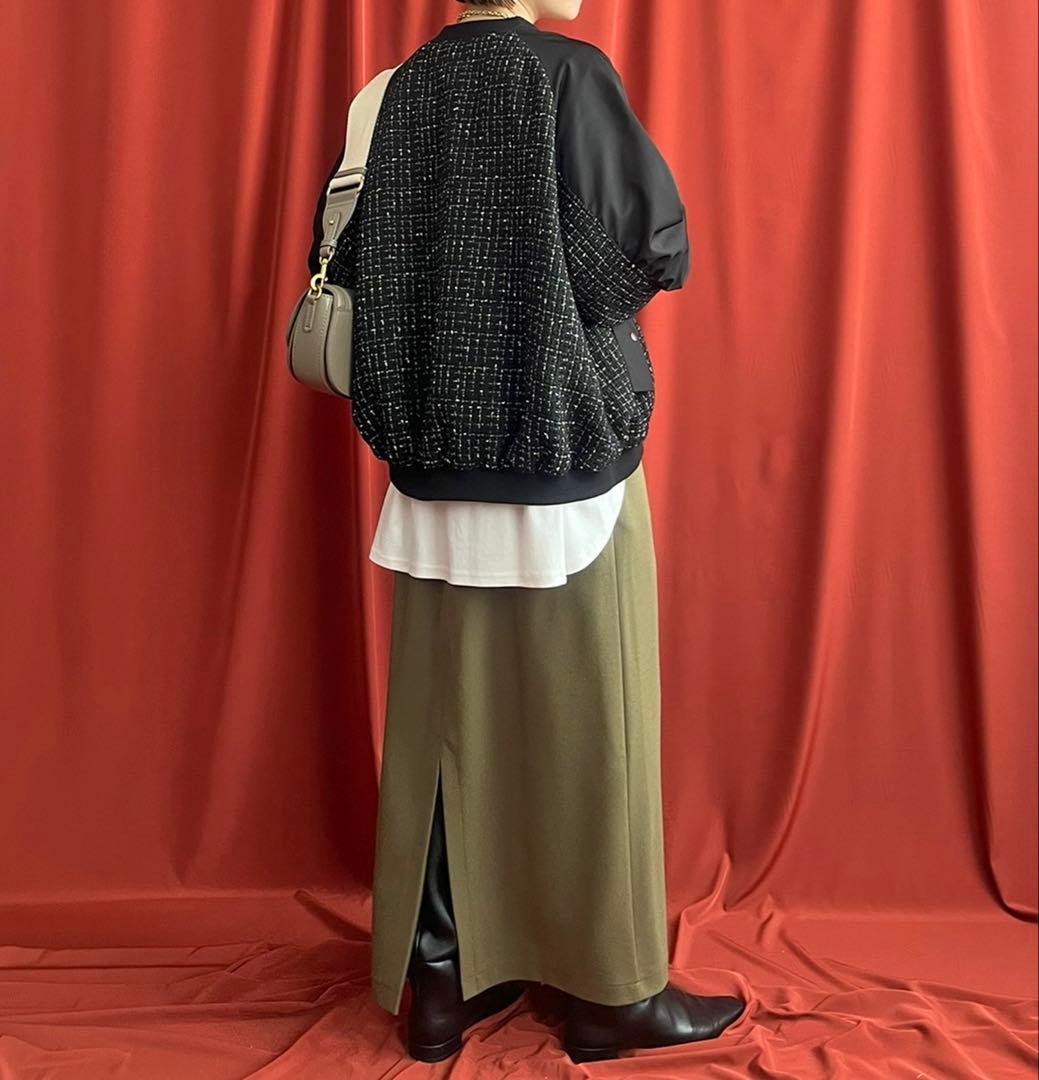 新品★レルビエLHELBIE MA-1スリーブ ツイードブルゾン黒★エイミーロウ