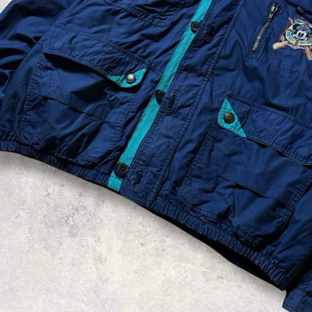 90s Disneyナイロンジャケット紺ネイビーミッキーマウス刺繍パッカブル古着