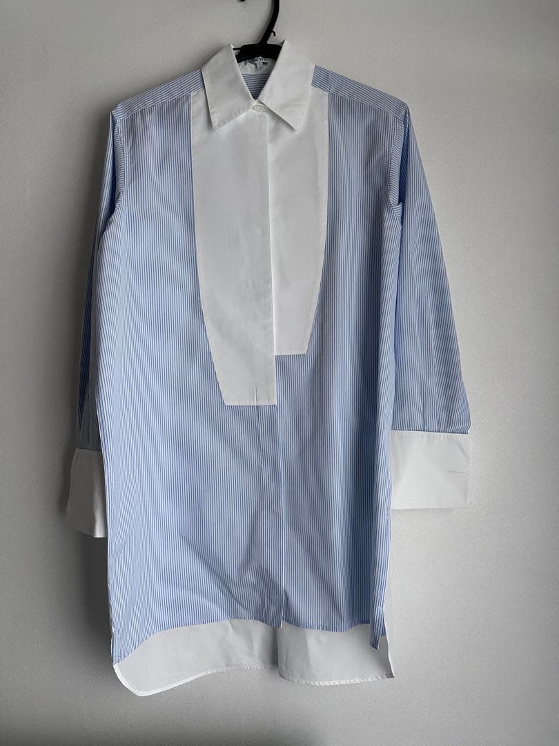 ロエベ　ロングシャツ　ストライプ切替 長袖シャツ アシンメトリー　サイズ32