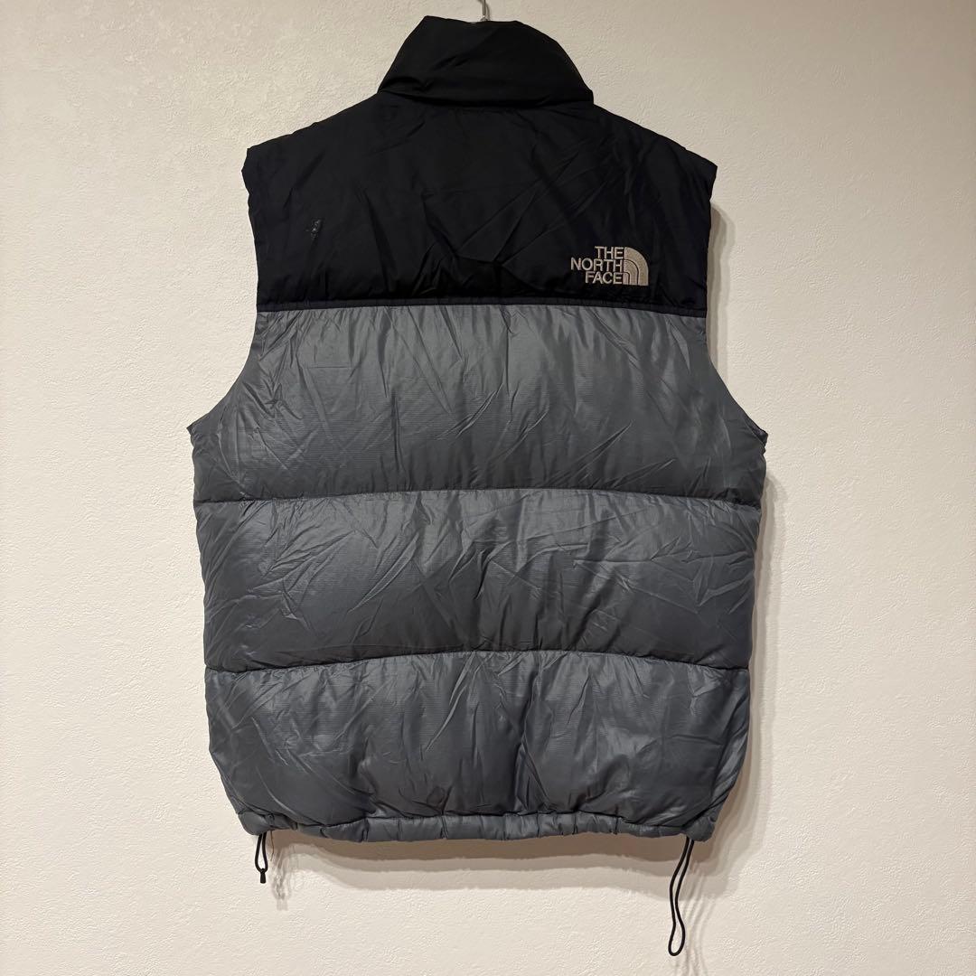 ノースフェイス ダウンベスト ヌプシ メンズ M グレー 刺繍ロゴ 700フィル