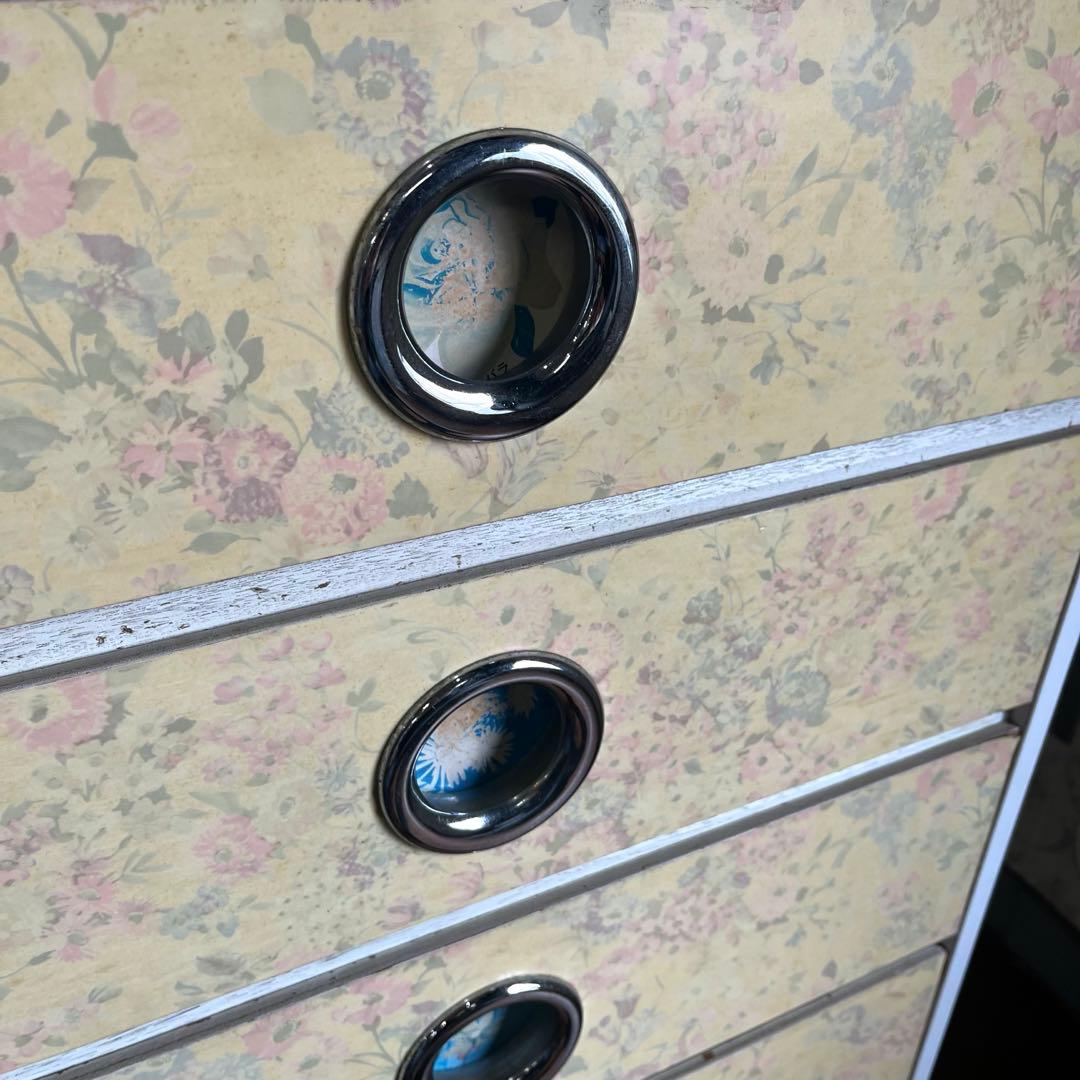 【アンティーク】昭和レトロ 花柄 引出し 6段 タンス チェスト 古民家 古家具