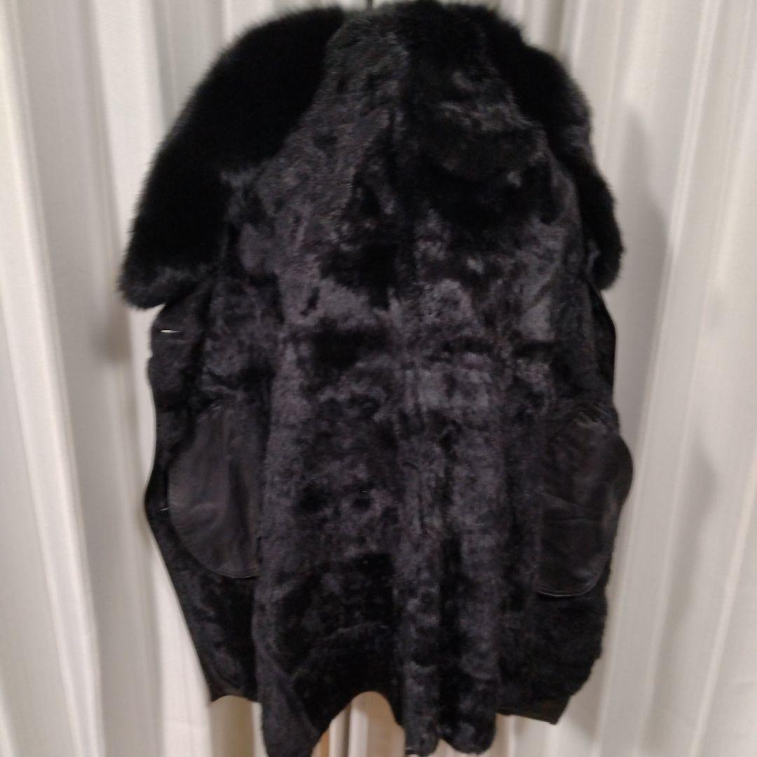 新品同様✩ブルーフォックス＆ラムレザー＆ラパン✩ファーコート✩柔らか✩ブラック