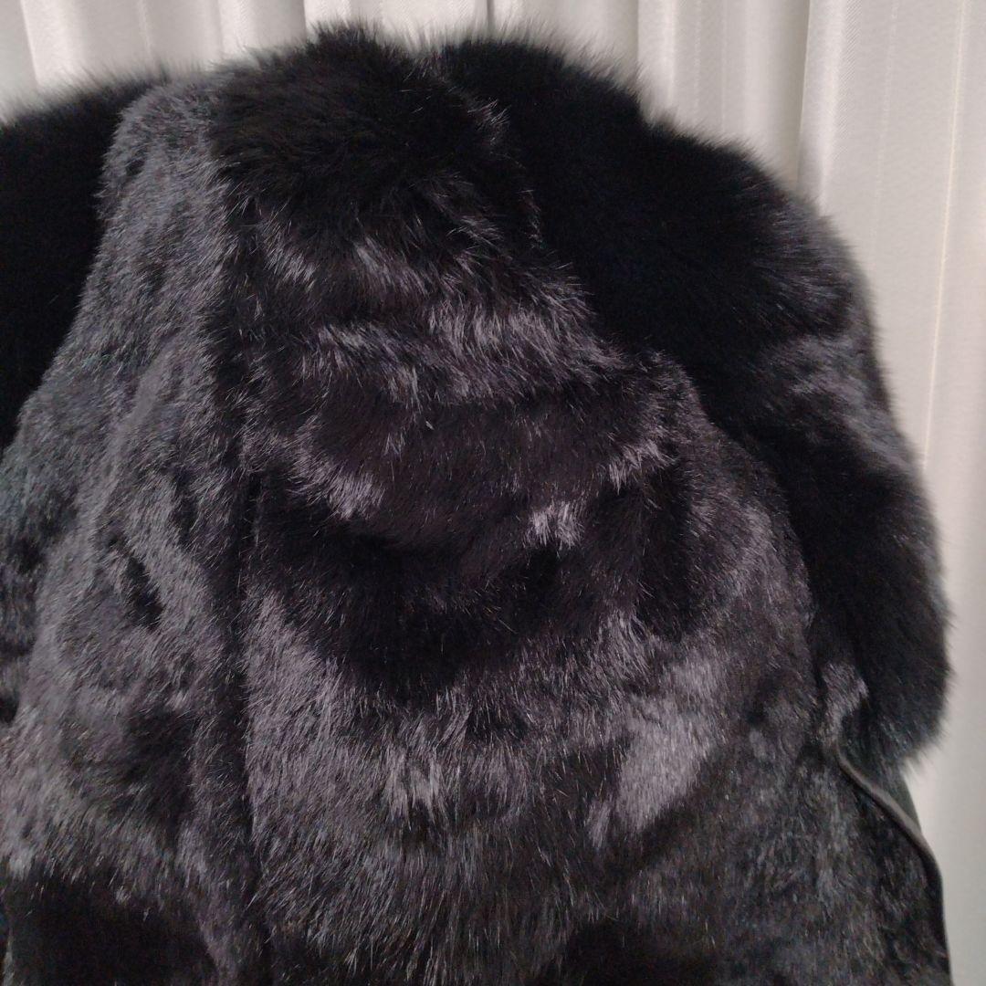 新品同様✩ブルーフォックス＆ラムレザー＆ラパン✩ファーコート✩柔らか✩ブラック