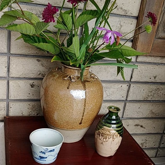 「*信楽(しがらき)*四耳(しじ)茶壺」焼小壺(高さ20cm) 骨董アンティーク