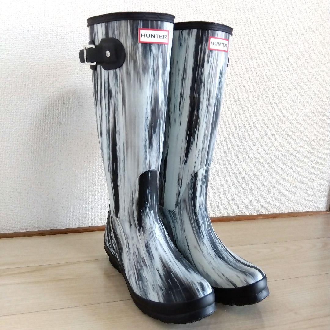 未使用 希少 HUNTER ハンター ロング レインブーツ マーブル柄 レア