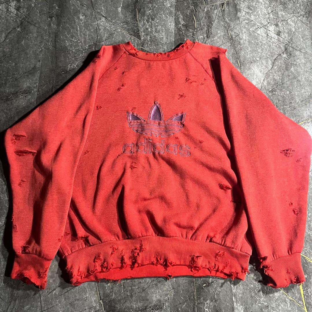 adidas 80s 鬼フェード スウェット ボロ ラグラン ビンテージ 赤