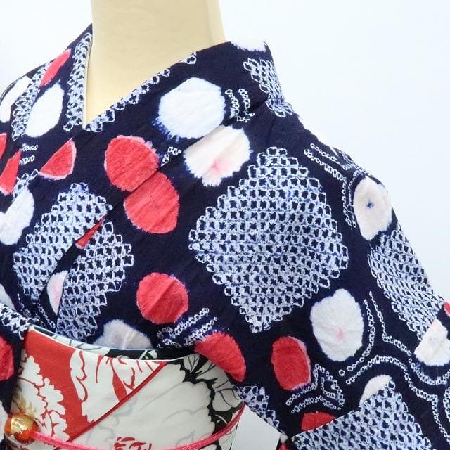 Y3283◆有松鳴海絞り 綿 仕付け糸付 手縫い仕立て 高級浴衣 洗える夏着物