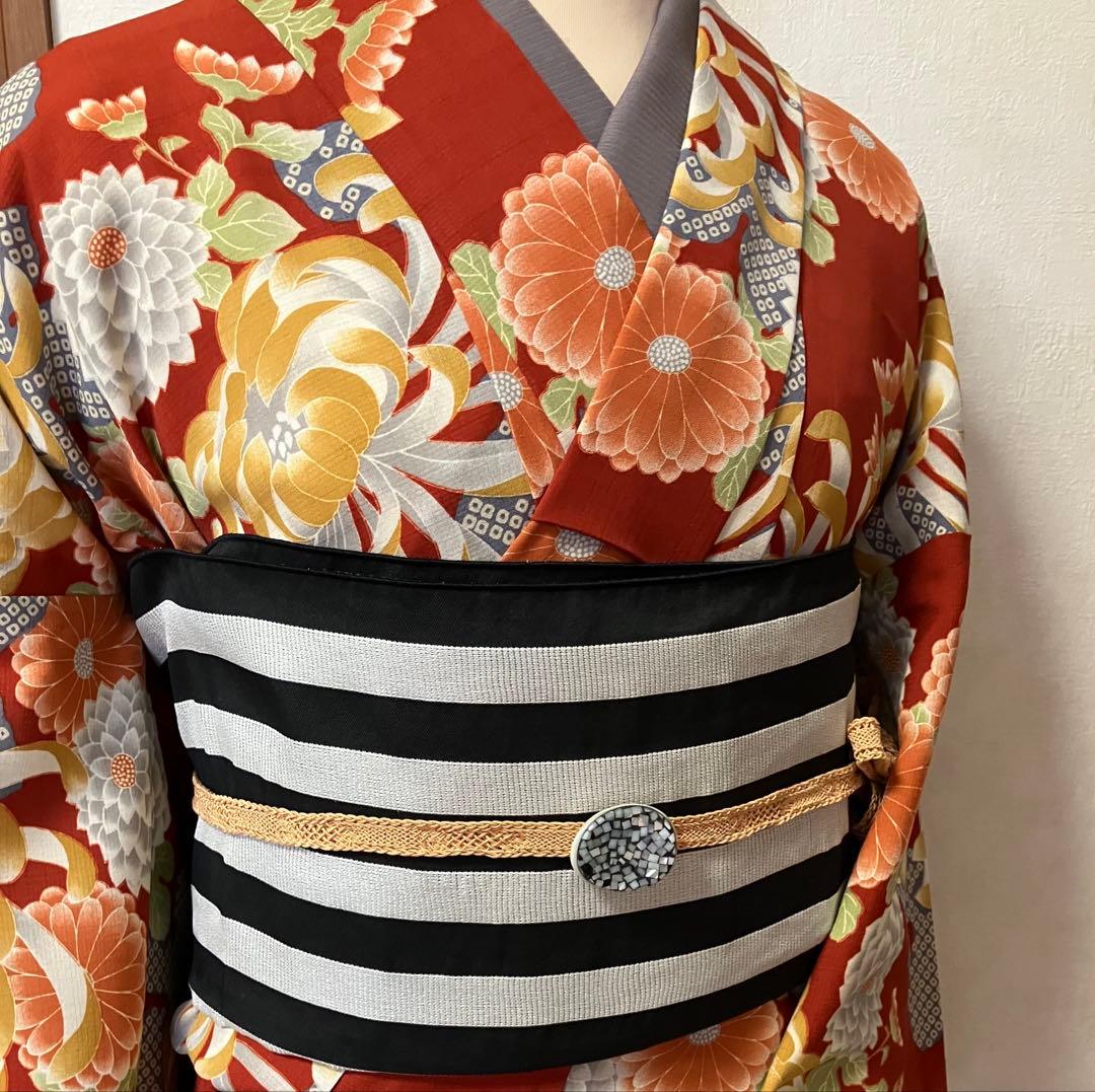 撫松庵　ポリエステル　レトロモダン　夏着物 洗える浴衣　菊　単品