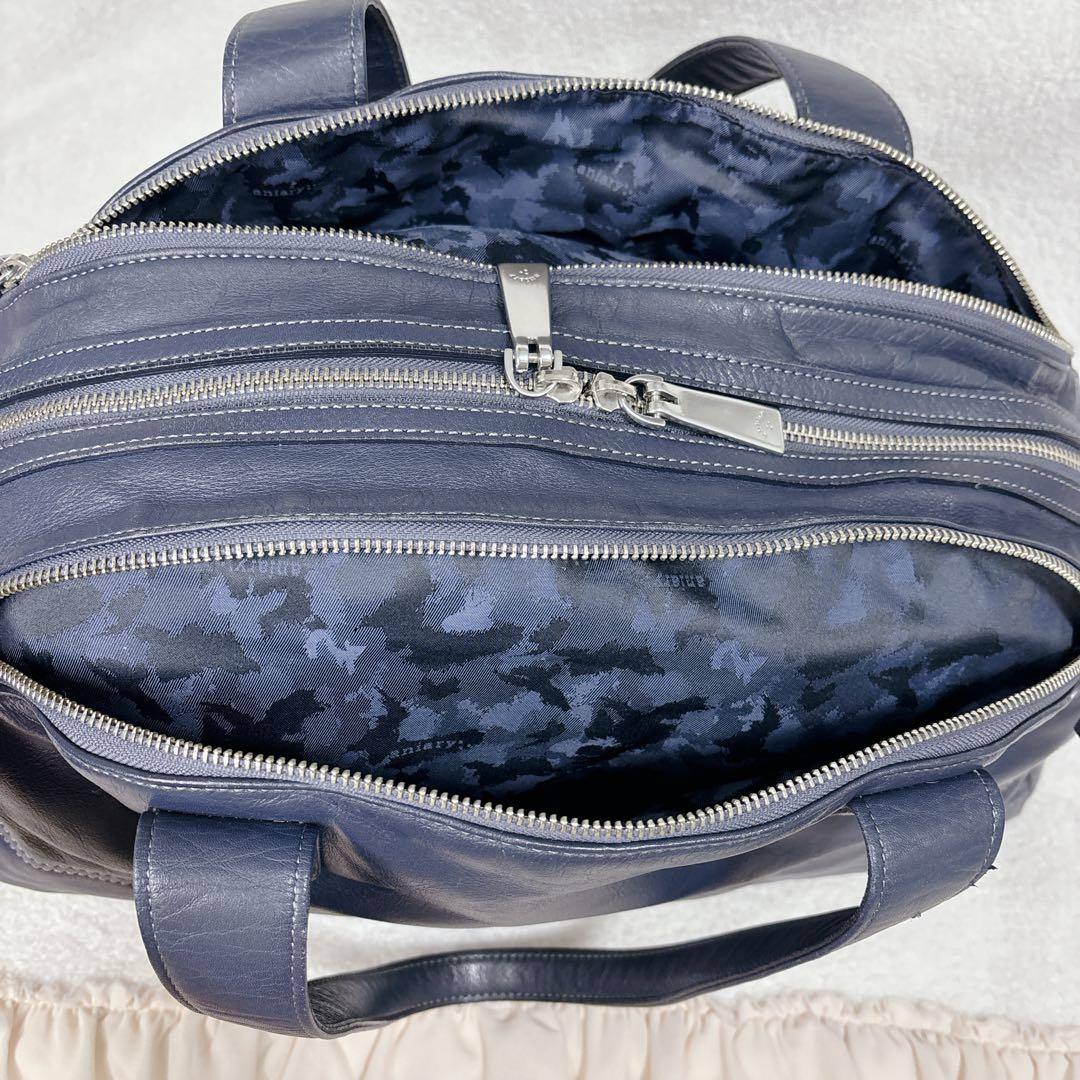 【良品】アニアリ　aniary ボストンバッグ レザー　ネイビー　大容量　旅行