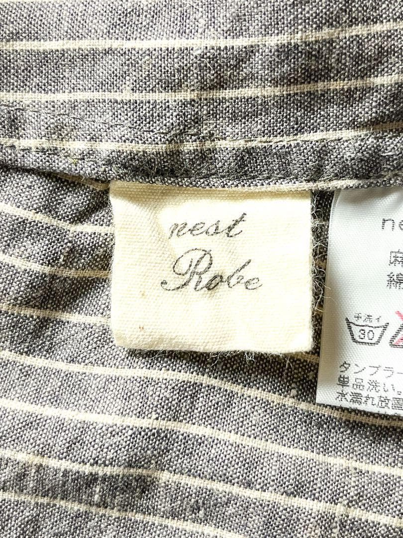 【nest Robe】麻綿混 ストライプ柄 オープンカラーシャツワンピース