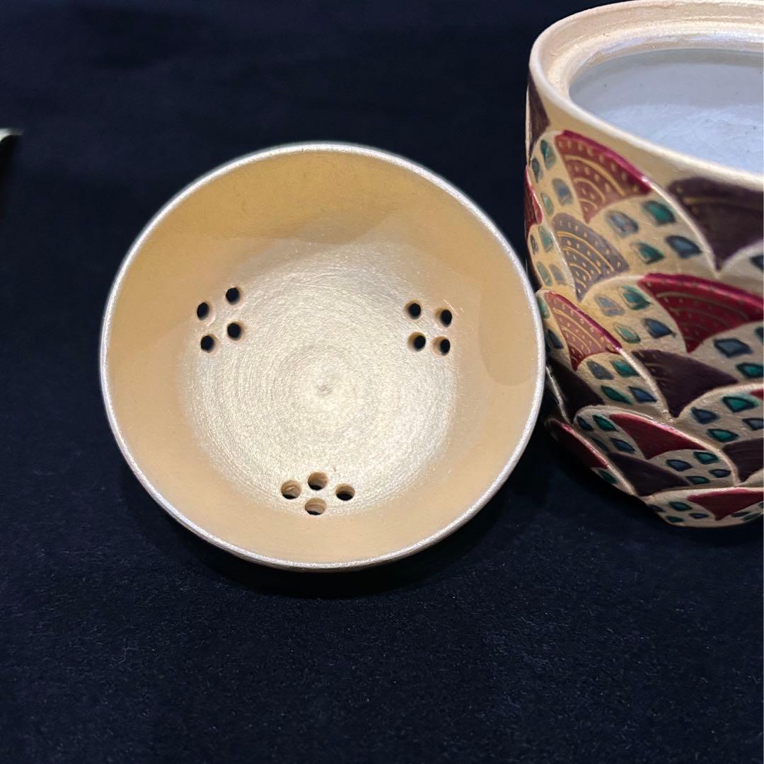 香炉　黄交趾丸紋香爐　洸春窯　京焼　清水焼