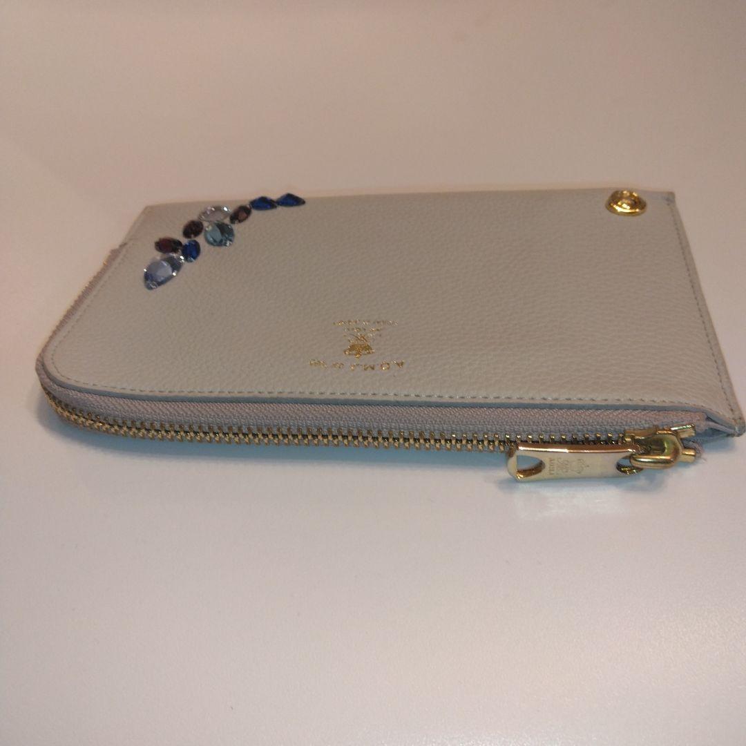 【未使用品級】ADMJ スワロフスキー 　長財布 　ビジュー　グレージュ系