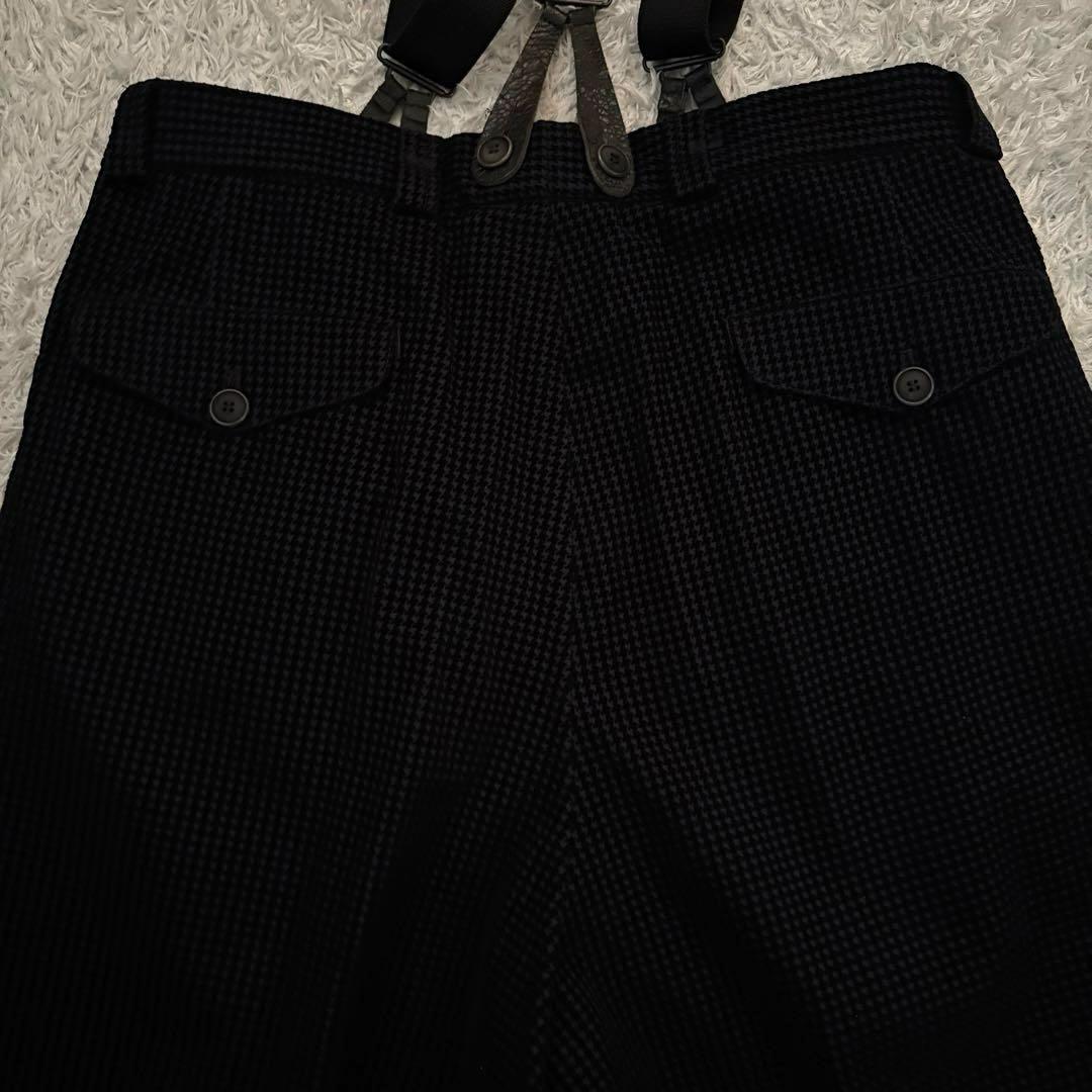 ★千鳥格子★ ジョルジオ アルマーニ ベロア パンツ 本革タグ 永久クリース 黒