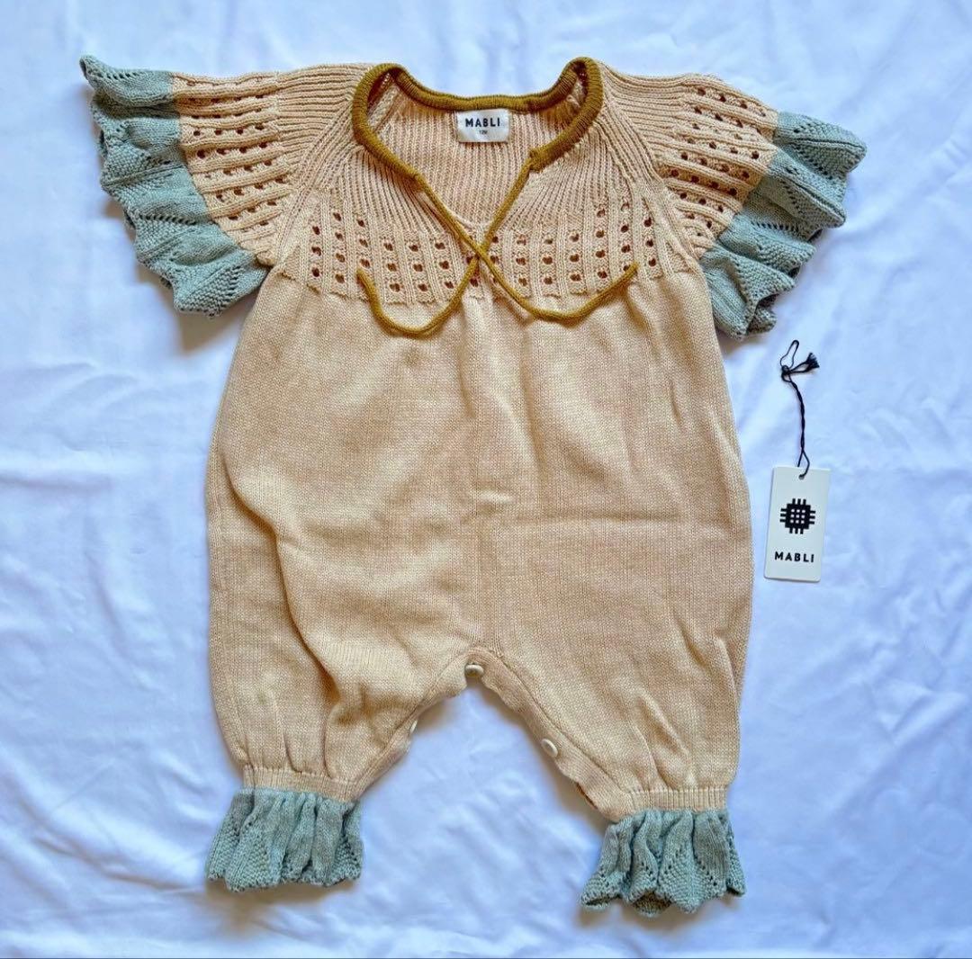 Mabli フリルロンパース 12M ベージュ・水色