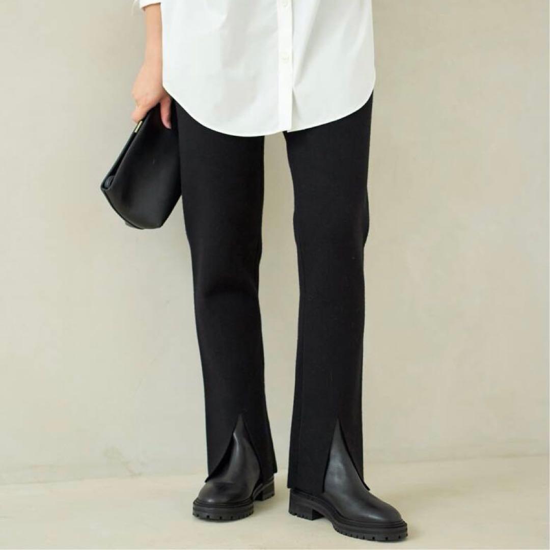 【 R'IAM PLAGE】スリットニットパンツ　36サイズ　クロ