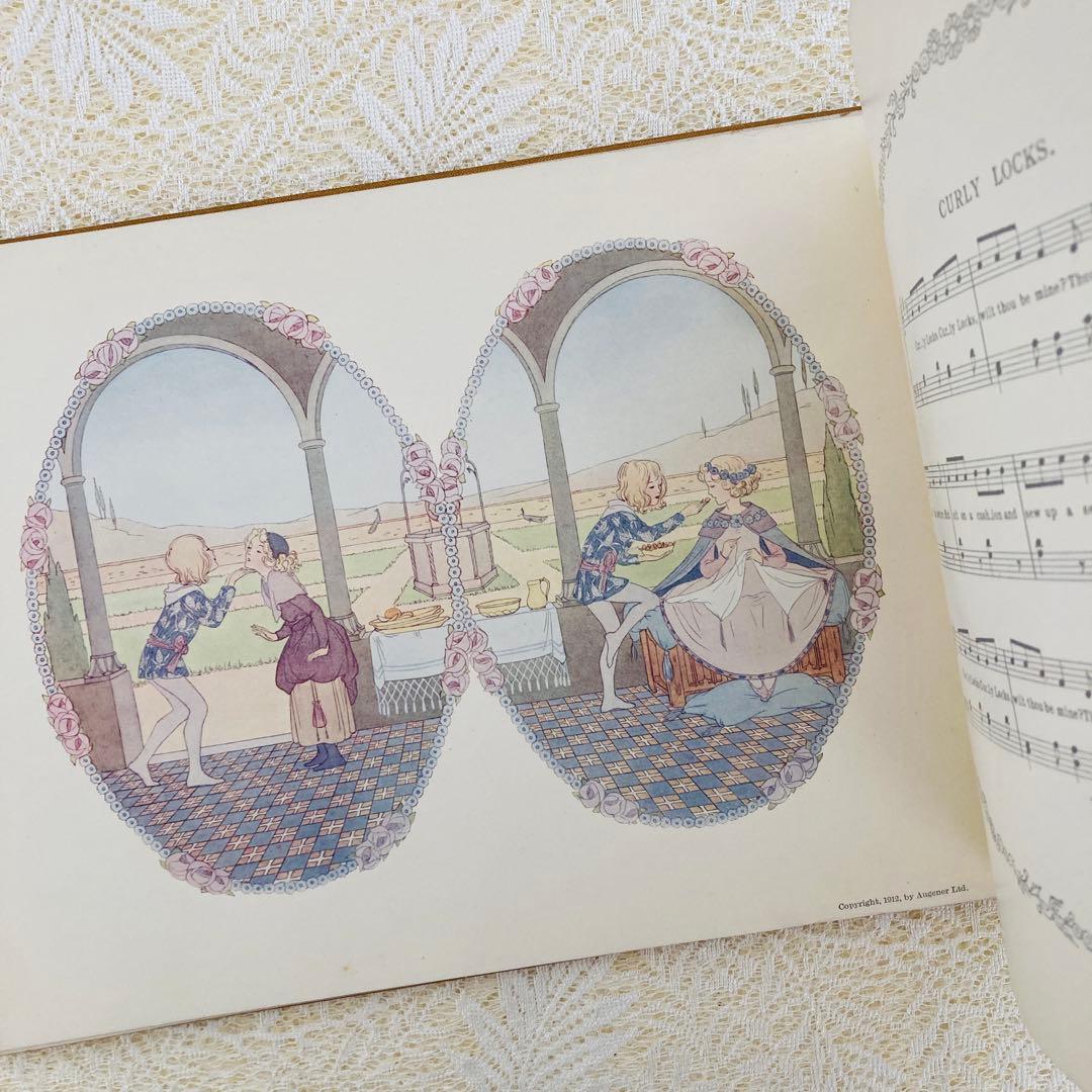 洋書古書　希少な楽譜絵本　1912年発行　ル・メールの淡く繊細で優雅なイラスト♡