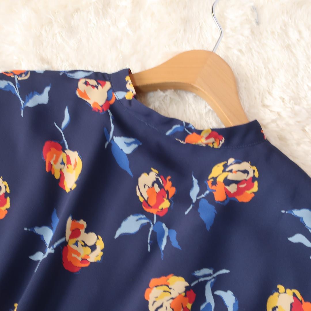 【タグ付き】アンタイトル プリーツワンピース ロング丈 長袖 花柄 ネイビー 2