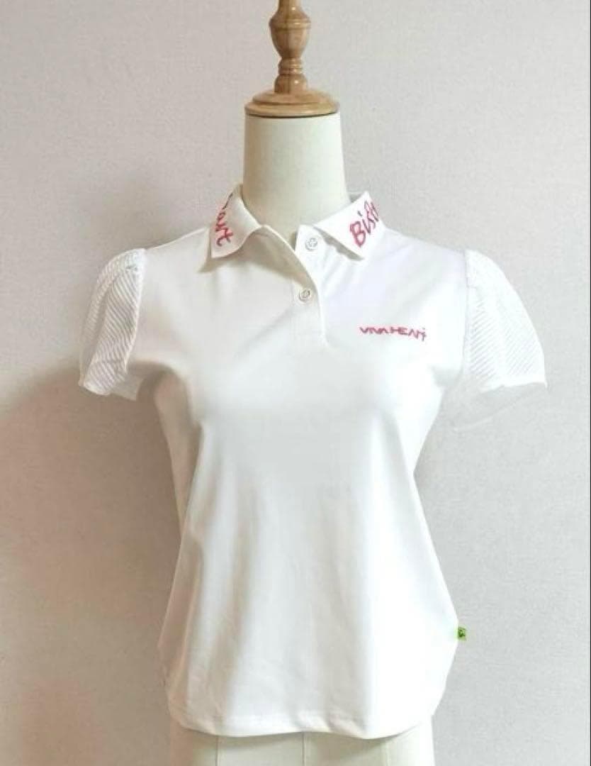 【新品】ビバハート ゴルフウェア ポロシャツ 刺繍ロゴ入り 白×メッシュ切り替え