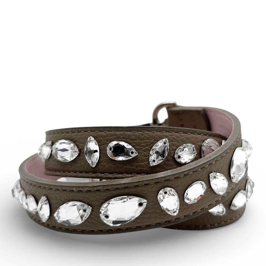 未使用級　A.D.M.J　ショルダーストラップ　クリスタル　ビジュー　レザー