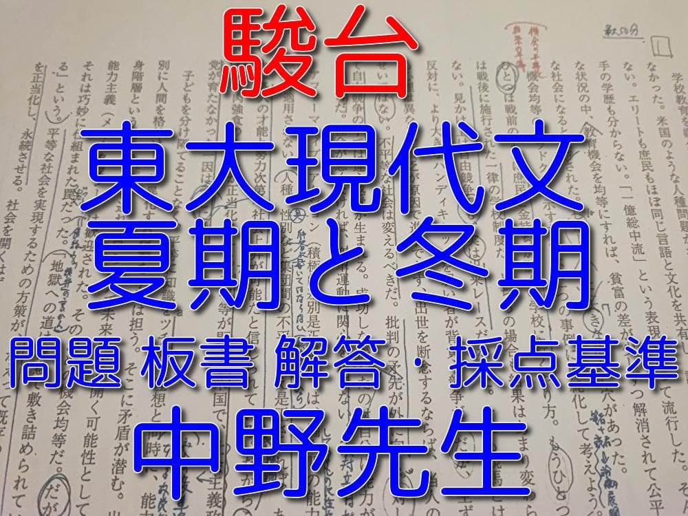 駿台の中野先生による夏期冬期の東大現代文フルセット　鉄緑会　河合塾　東進