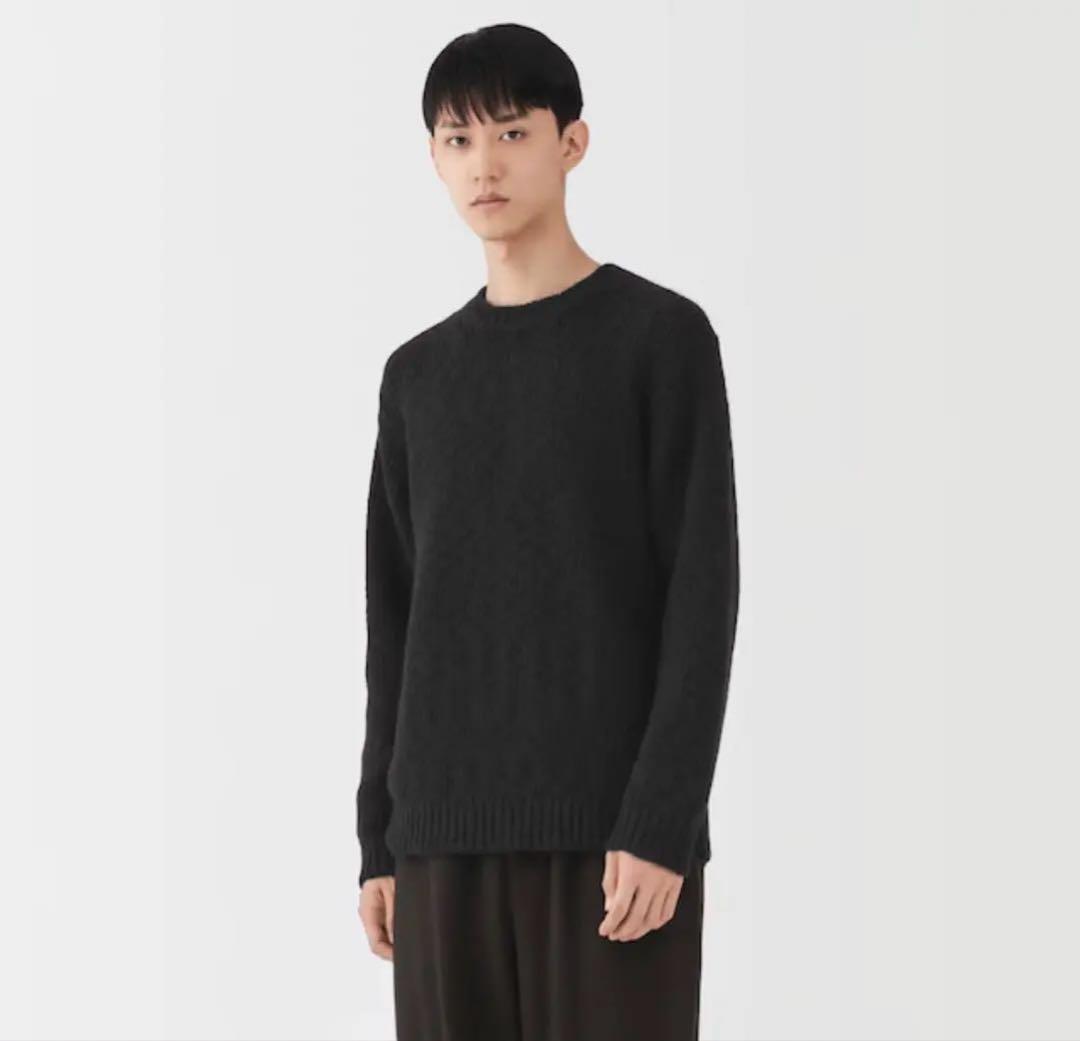MUJI LABO 紳士　メリノウールローゲージクルーネックセーター　ブラック