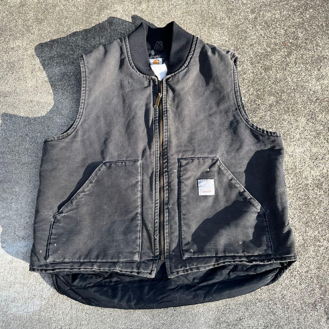 Carhartt ブラック ダウンベストUSA製　極上フェードXL