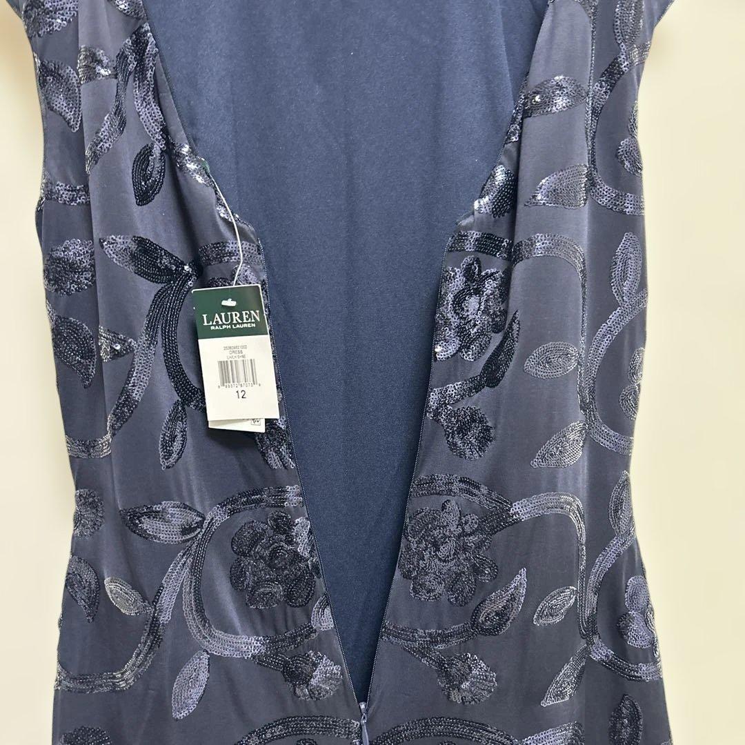 新品❗️ラルフローレン花柄型押しラッフルイブニングロングドレス/紺US12 XL