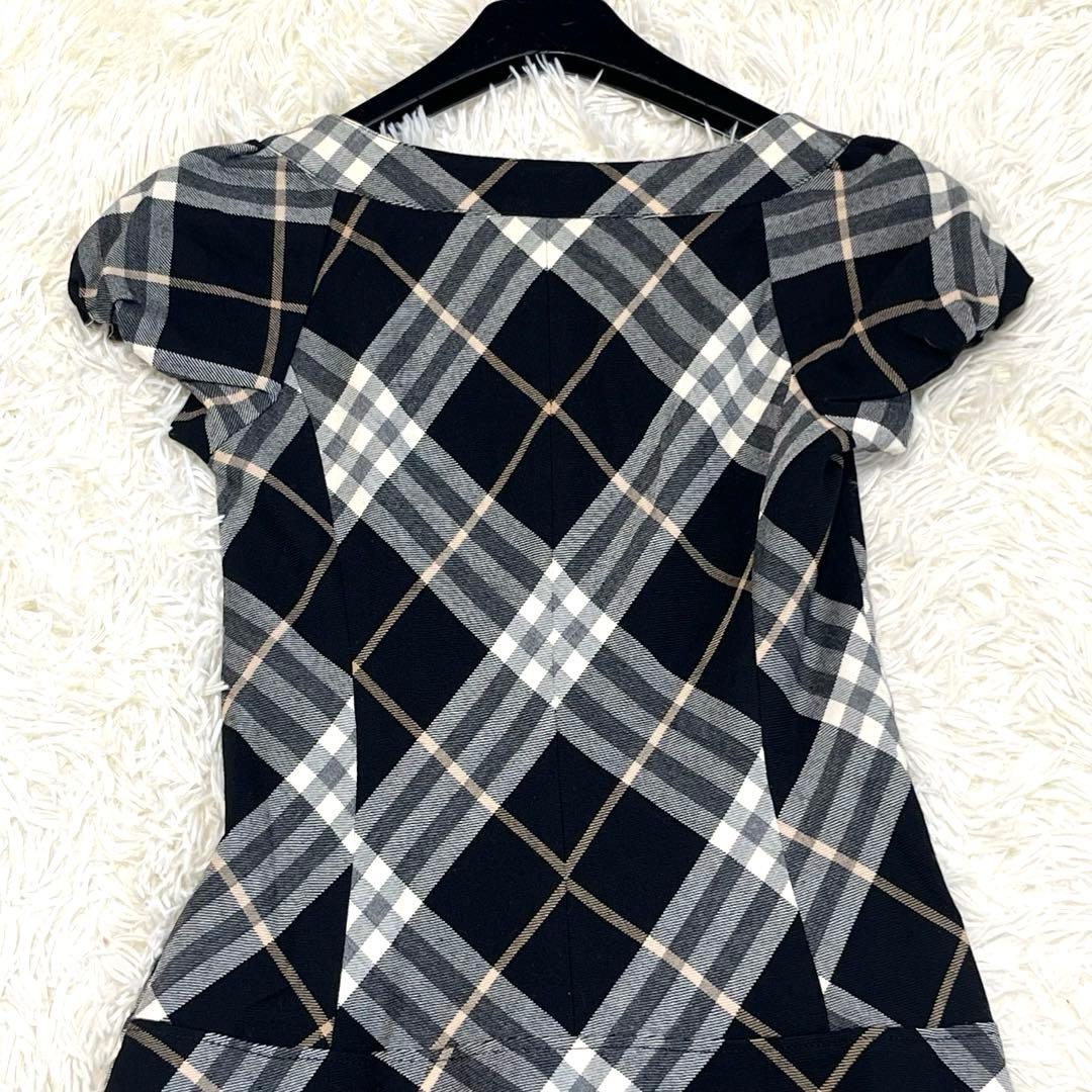 バーバリーブルーレーベル　プリーツワンピース 36 ノバチェック　パフスリーブ