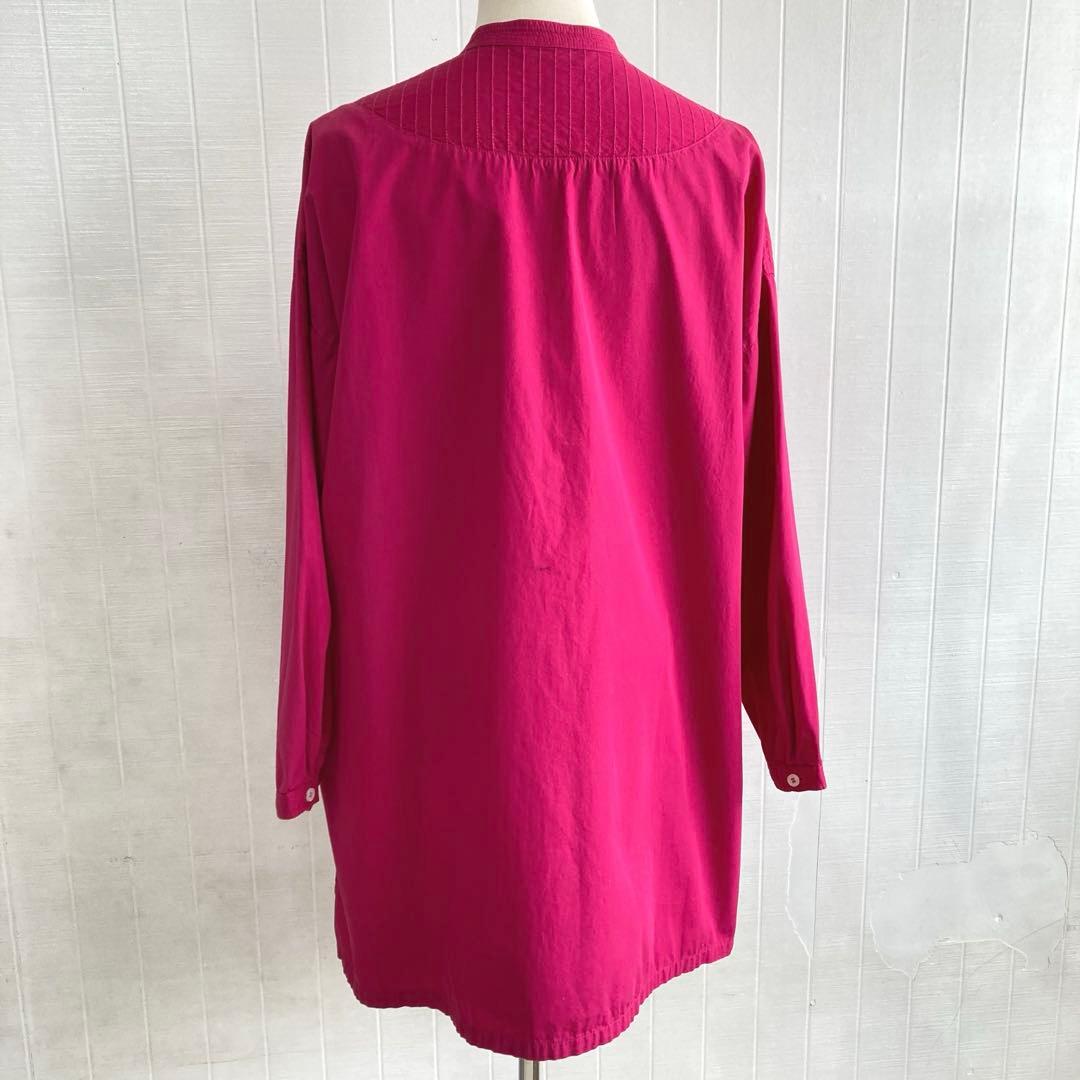 ヤッコマリカルド　バンドカラーロングシャツ　オーバーサイズ　ピンタック　ピンク