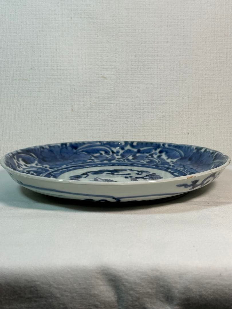 古伊万里染付7寸皿 牡丹唐草　江戸時代 2枚　無傷