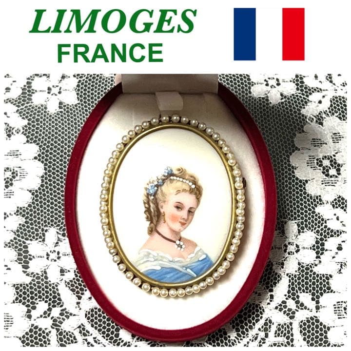 【シュウシュウ】リモージュ 貴婦人 ブローチ アンティーク