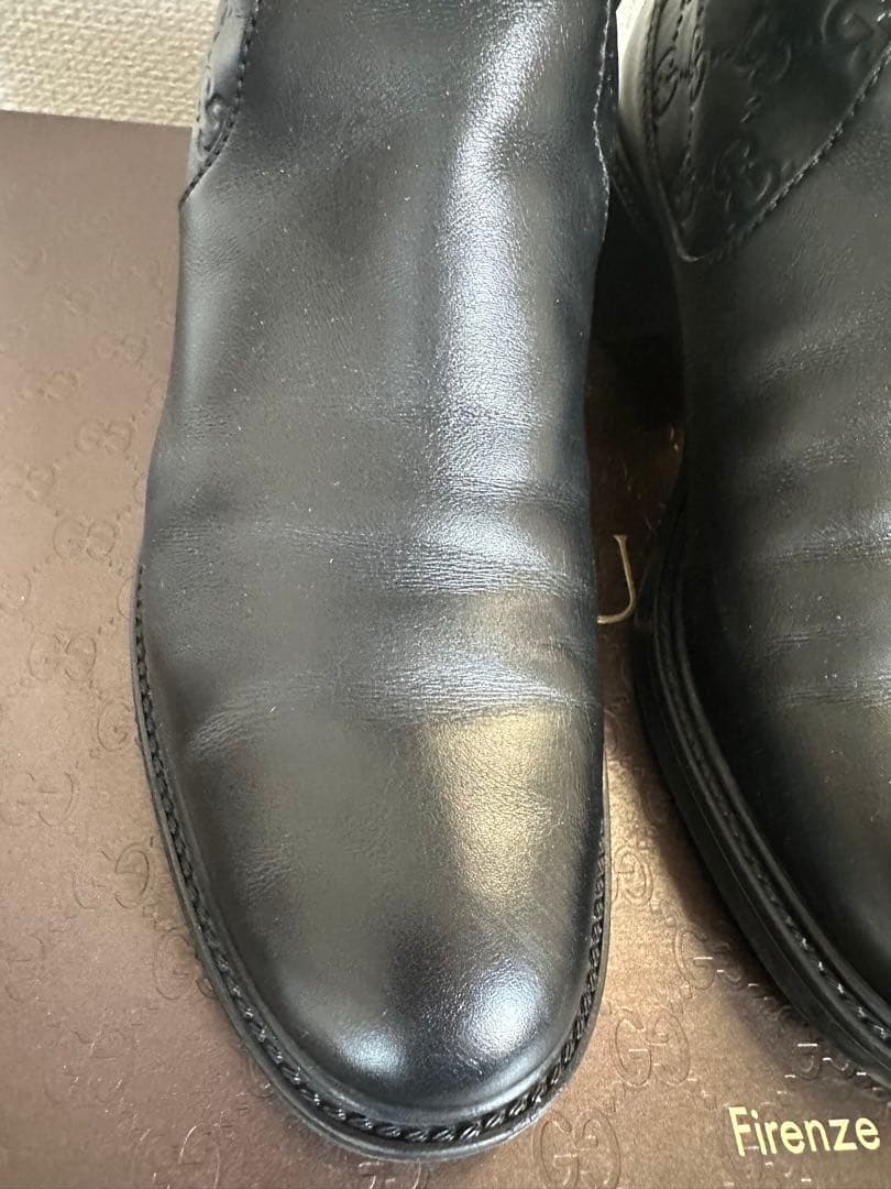 GUCCI ブラックレザー ロングブーツ GGパターン　39サイズ
