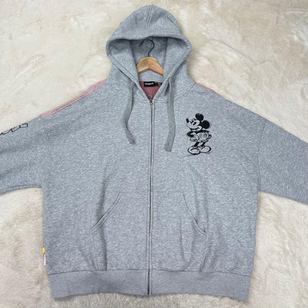 美品✨デシグアル×ミッキー 背面ジャカードニット パーカー オーバーサイズ 希少