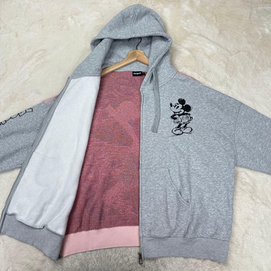 美品✨デシグアル×ミッキー 背面ジャカードニット パーカー オーバーサイズ 希少