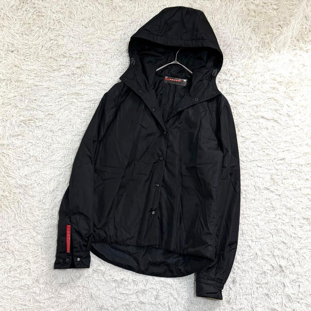 17452✨プラダスポーツ L ラバーロゴ ナイロンパーカー ブラック